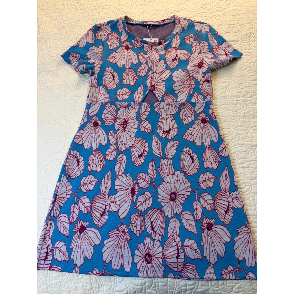 Zara Mini Dress L Blue Floral Cut-Out Jacquard Botanical Garden Party Retro